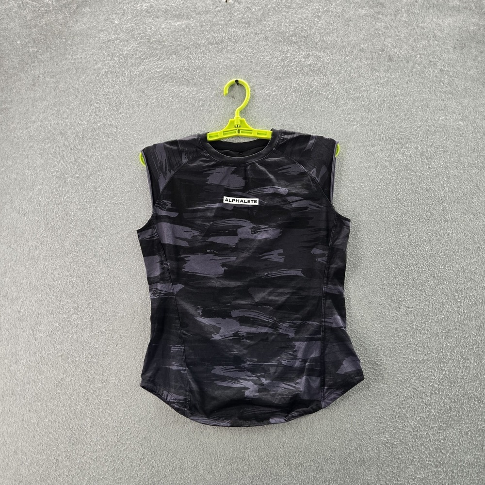 Alphalete Men Shirt‎ S Black Camo Velocity Activewear Gorpcore Logo Sleeveless